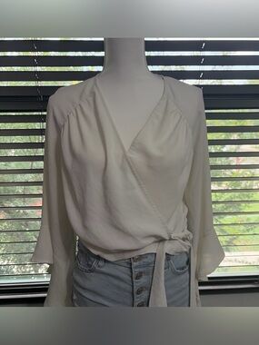 Wrap-Front Cream Blouse with Side Tie